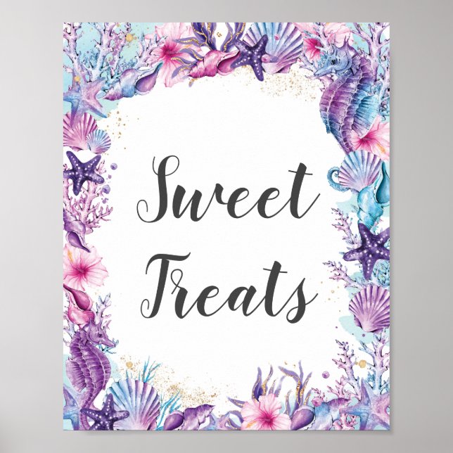 Poster Sous la mer Turquoise Violet Rose Douces friandise (Devant)