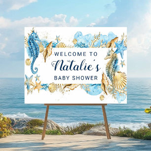Poster Sous l'Affiche de bienvenue Baby shower Sea Blue &