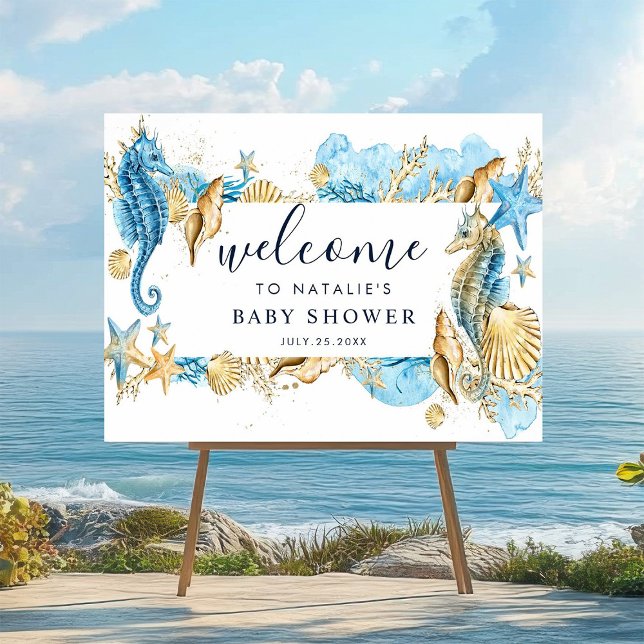 Poster Sous l'Affiche de bienvenue Baby shower Sea Blue & (Créateur téléchargé)