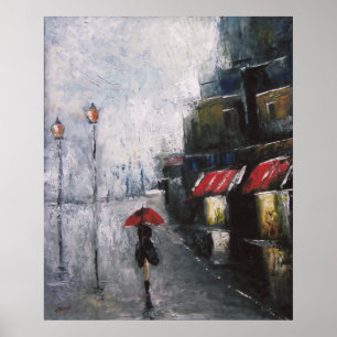 Poster Sous l'affiche des parapluies rouges
