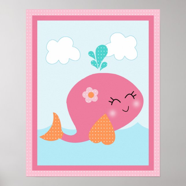 Poster Sous l'affiche mer/fille/baleine/art rose (Devant)