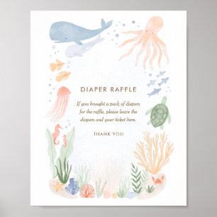 Poster Sous le Baby shower d'aquarelle de mer Déchets