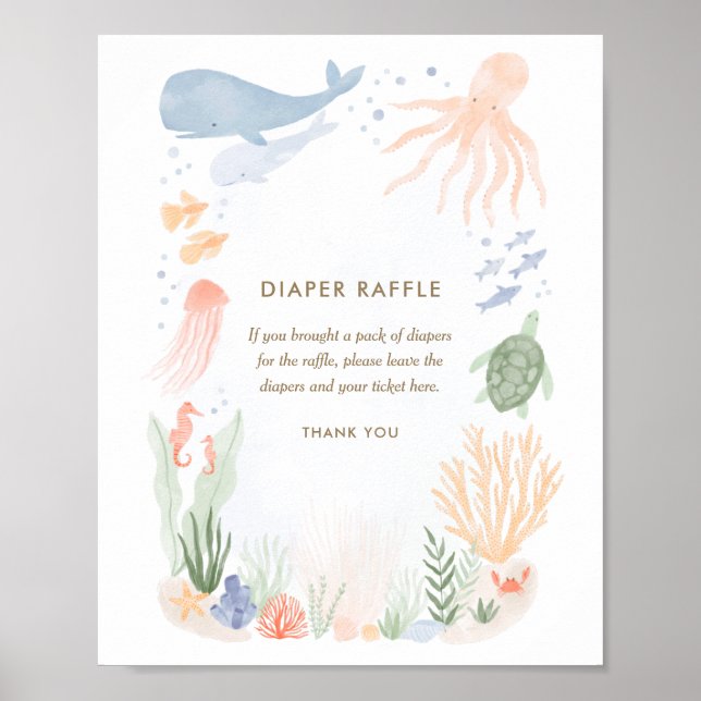 Poster Sous le Baby shower d'aquarelle de mer Déchets (Devant)