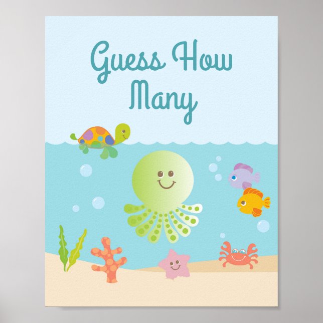 Poster Sous le Baby shower marin Devinez combien de jeu (Devant)