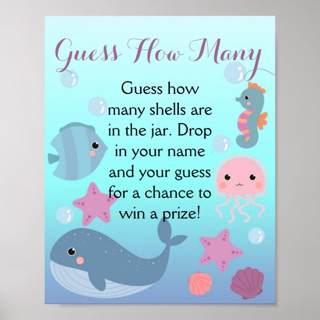 Poster Sous le Baby shower Sea Girl Devine combien de jeu (Devant)