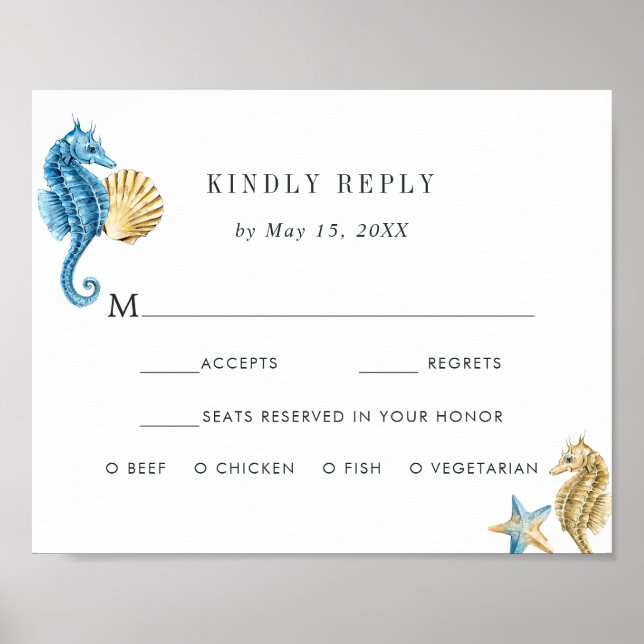 Poster Sous le mariage maritime RSVP avec choix de repas (Devant)