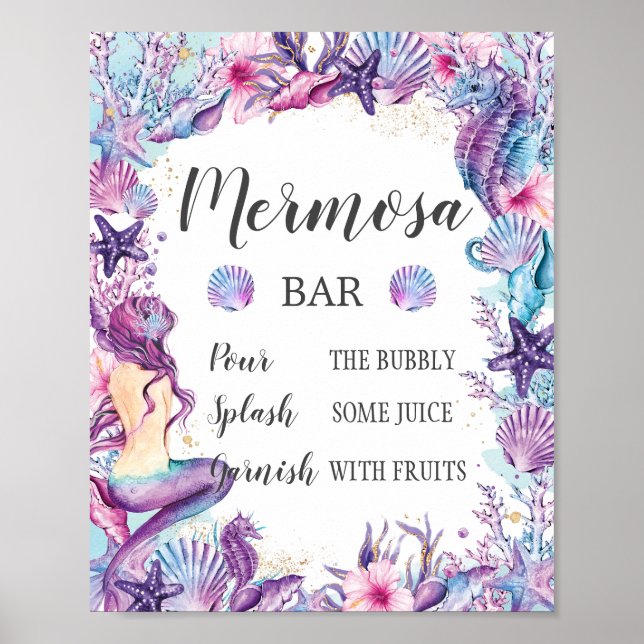 Poster Sous l'eau Mermaid Shower Anniversaire Mermosa Bar (Devant)