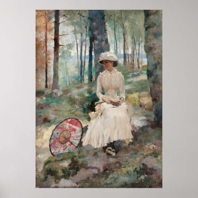 Poster Sous les bouleaux d'Albert Edelfeel 1881 (Devant)