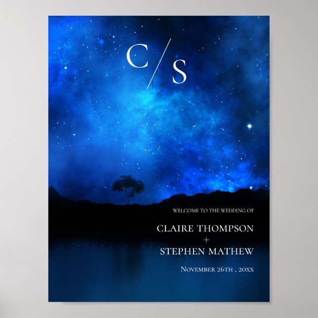 Poster SOUS LES ÉTOILES Monogramme Bienvenue À Notre Mari (Devant)