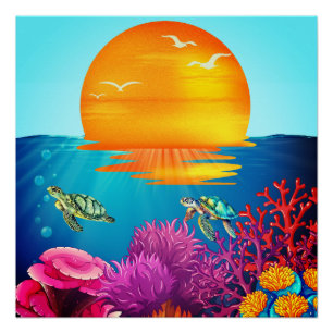 Poster Sous les tortues de mer