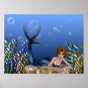 Poster Sous l'impression de sirène à tête rouge