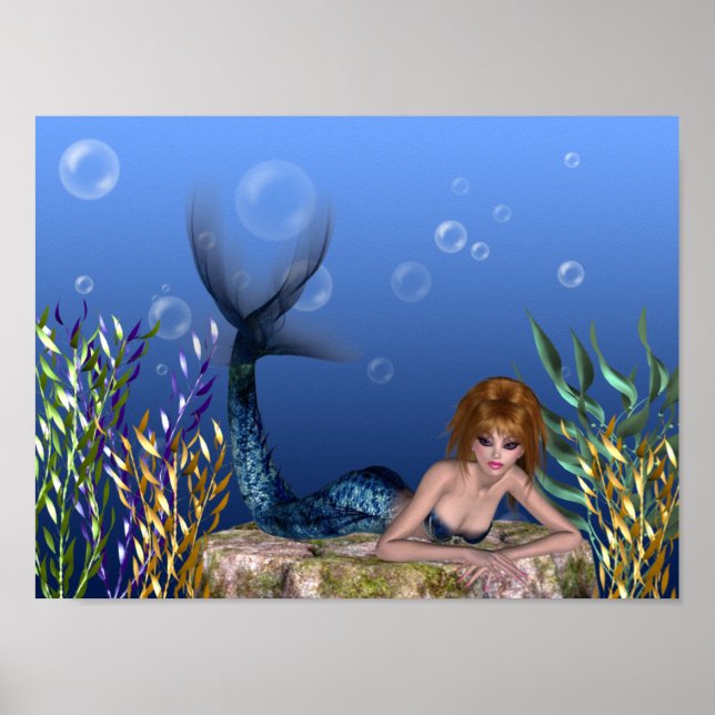 Poster Sous l'impression de sirène à tête rouge (Devant)