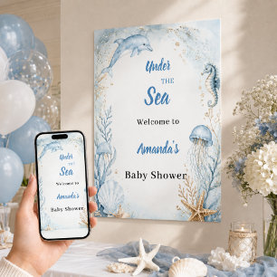 Poster Sous l'océan bleu bienvenue Baby Shower