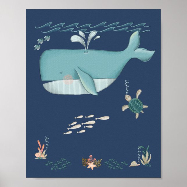 Poster Sous l'océan marin Animaux Grosse-baleine (Devant)