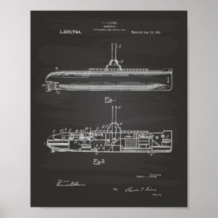 Poster Sous-marin 1919 Brevet Art Chalkboard