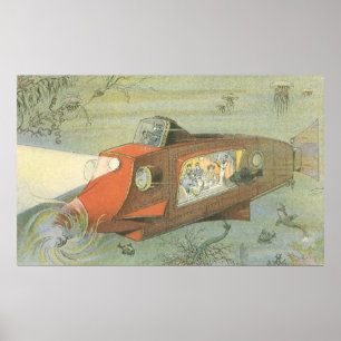 Poster Sous-marin de vapeur de science-fiction vintage en