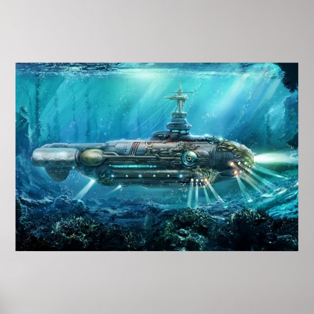Poster Sous-marin Steampunk (Devant)