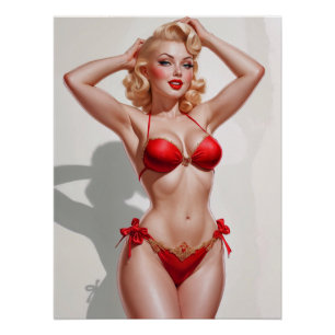 Poster Sous-vêtements rouges à épingle blonde