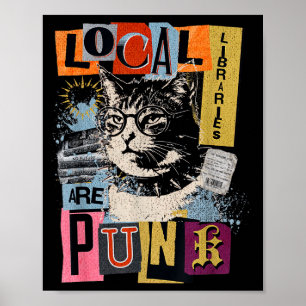 Poster Soutenez la bibliothèque locale drôle chat lisant