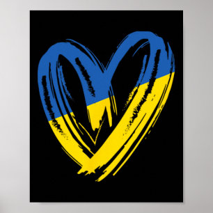 Poster Soutenir le drapeau ukrainien Cœur Anti-guerre Pai