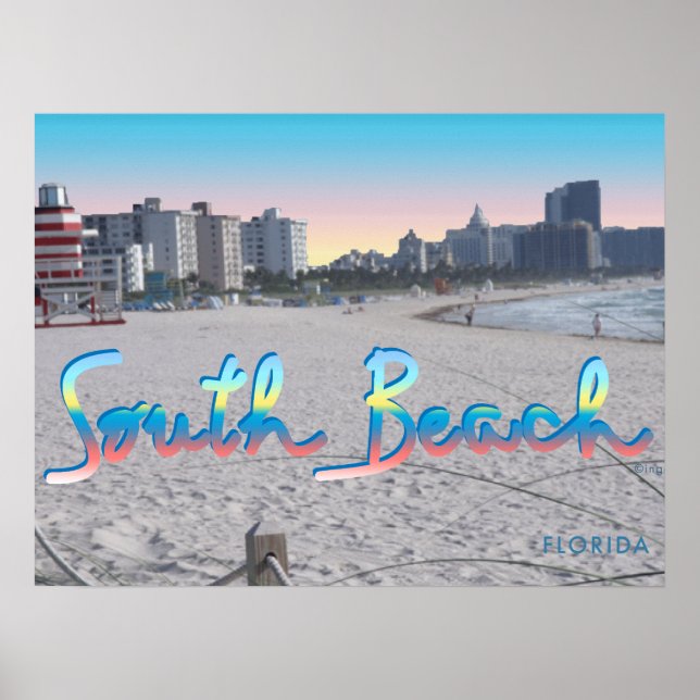 Poster South Beach Miami, Floride City View (Devant)