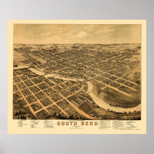 Poster South Bend, IN Panoramic Map - 1874