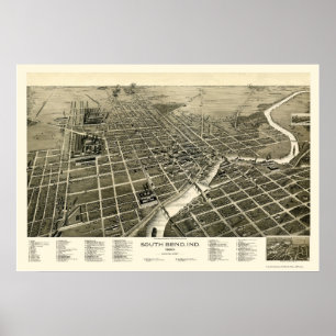 Poster South Bend, IN Panoramic Map - 1890