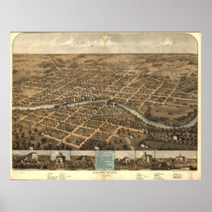 Poster South Bend Indiana 1866 Antique Panoramic Map