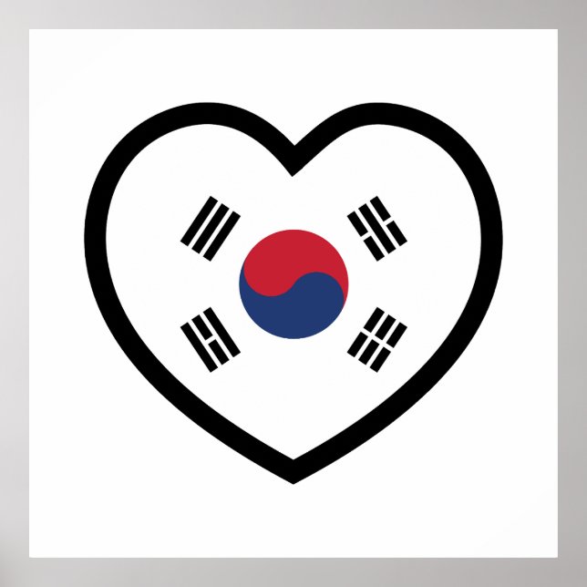 Poster South Korea Flag Heart (Devant)