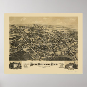 Poster South Manchester, CT Carte panoramique - 1880