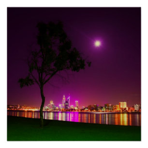 Poster South Perth Foreshore Perth City Lights Skyline