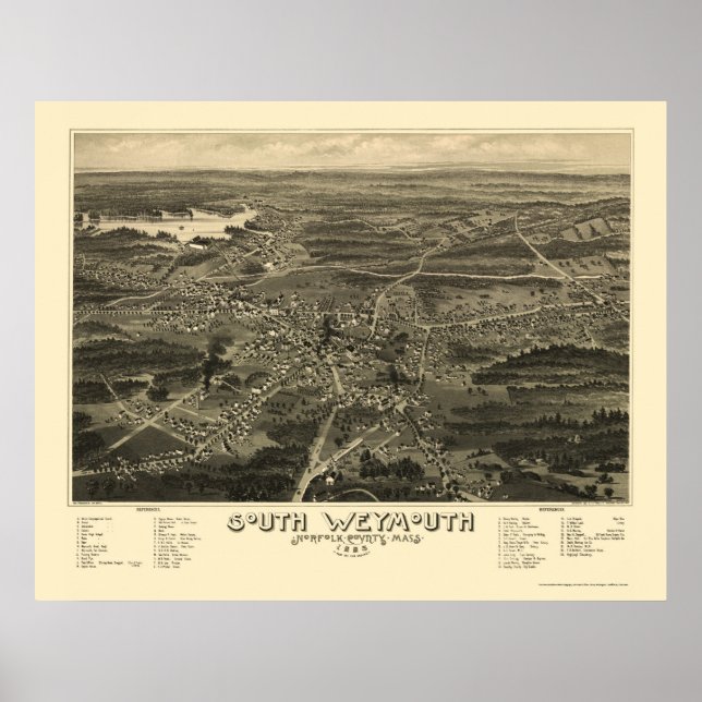 Poster South Weymouth, MA Carte panoramique - 1885 (Devant)