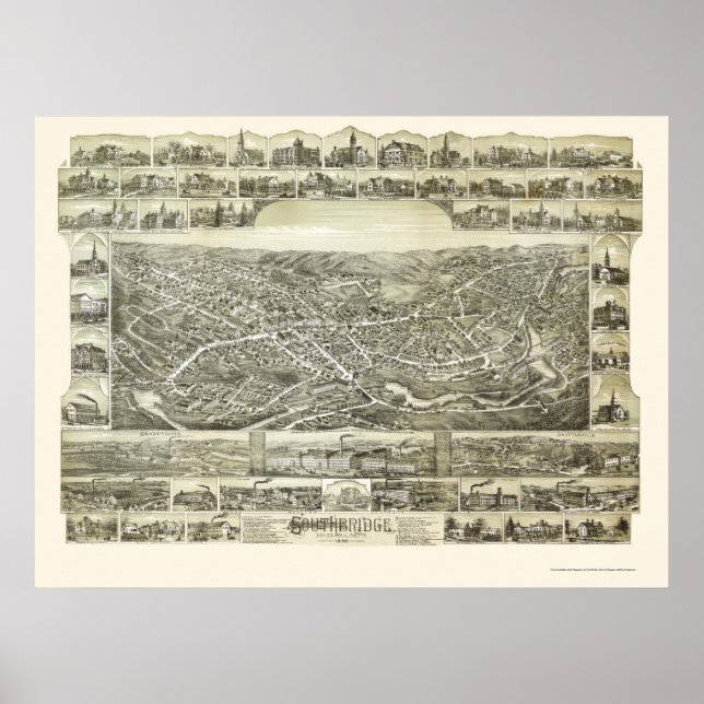 Poster Southbridge, MA Carte panoramique - 1892 (Devant)
