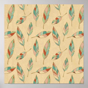 Poster Southwest Geo Step   Coral Feather Pattern