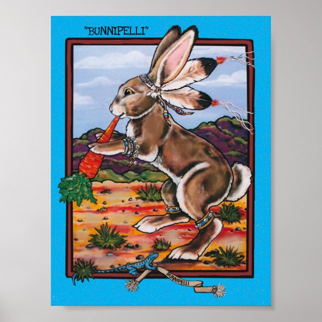 Poster Southwest Kokopelli Bunnipelli lapin Whimsical (Devant)