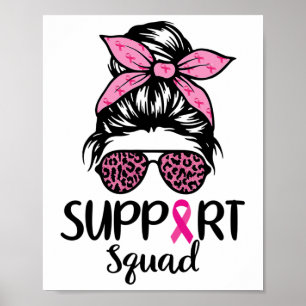 Poster Soutien Squad Messy Bun Leopard Pink Breast Cancer