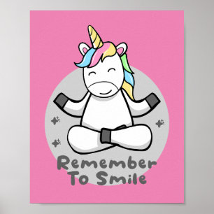 Poster Souvenez-vous de sourire Kawaii joyeuse licorne fa