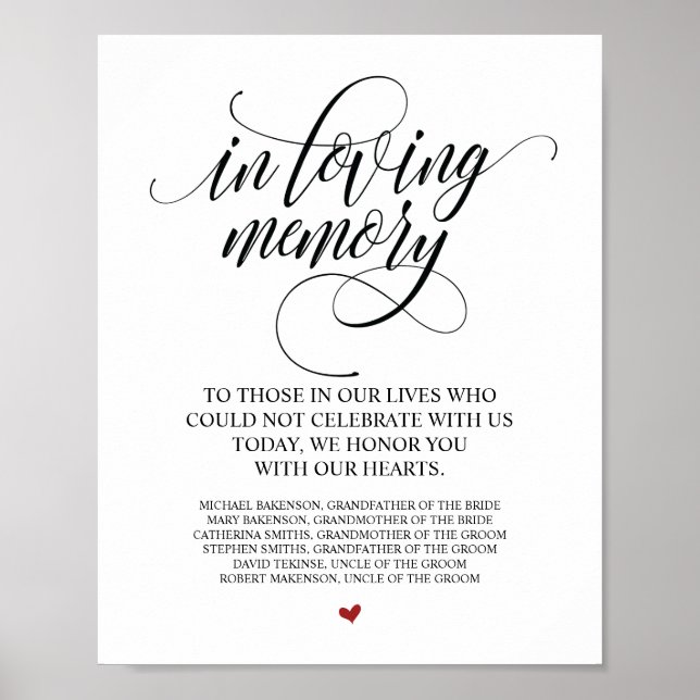 Poster Souvenir Affectueux Dans Notre Cœur Panneau de tab (Devant)