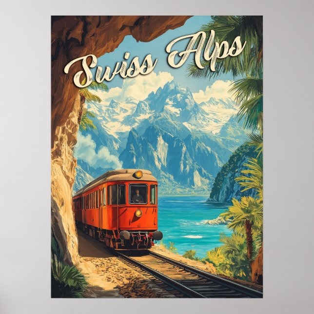 Poster Souvenir de Locomotive à vapeur rouge : Alpes suis (Devant)
