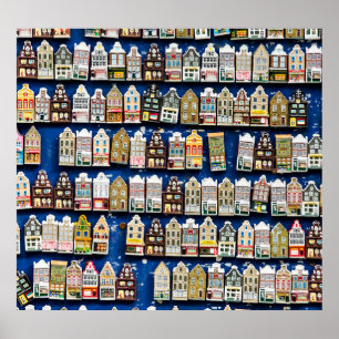 Poster souvenirs hollandais, scène de rue à Amsterdam.