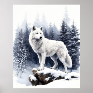 Poster Souverain d'hiver : le loup arctique