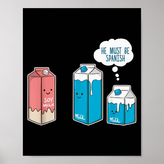 Poster Soy Milk He Must Be Spanish Funny Pun Vegan Gift  (Devant)