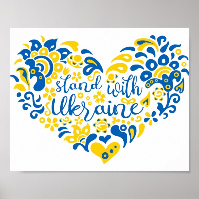 Poster Soyez avec l'Ukraine lettrage et coeur (Devant)