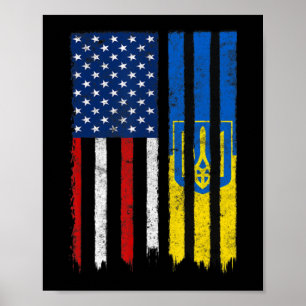 Poster Soyez Avec L'Ukraine Ukrainienne Américaine Flag P