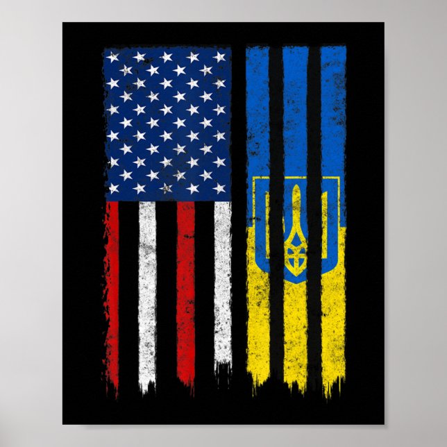 Poster Soyez Avec L'Ukraine Ukrainienne Américaine Flag P (Devant)