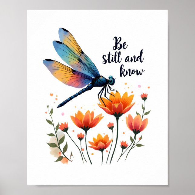 Poster Soyez calme et connaître Floral Dragonfly Christia (Devant)