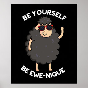 Poster Soyez Ewenique Funny Sheep Pun Dark BG
