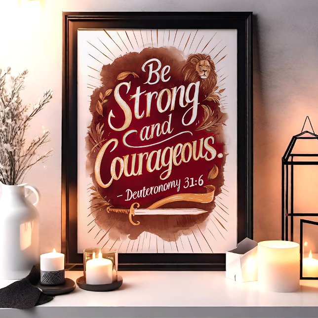 Poster Soyez fort et courageux Deutéronome 31:6 Lion Art (Créateur téléchargé)