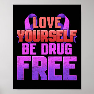 Poster Soyez Sans Drogue Aimez-Vous Violet Ruban