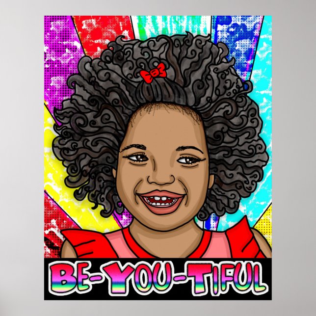 Poster Soyez-vous fatigant | Joyeuse fille de couleur rir (Devant)